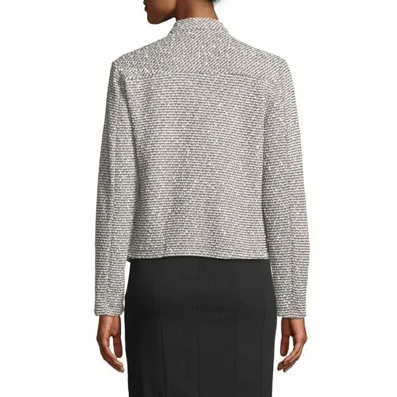 New! CALVIN KLEIN Textured Knit Flyaway Jacket Blazer Open-Front Zip-Pockets LRG